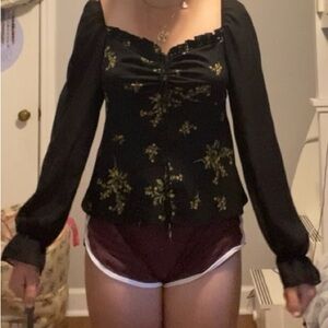 TopShop black top with yellow flower design